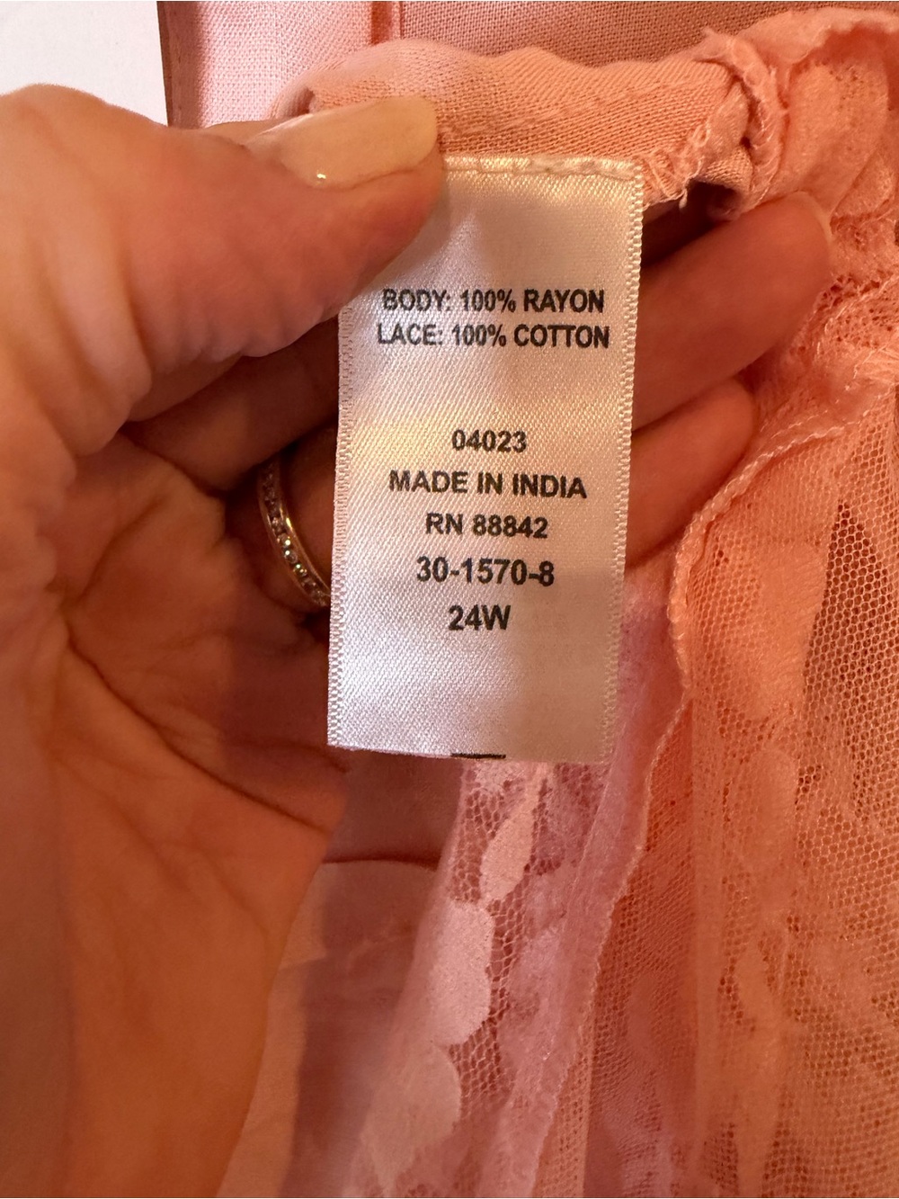 Roamans Plus Size 24W Pink Lace Tunic Blouse Boho Babydoll Tiered Peasant Dress - Picture 11 of 13